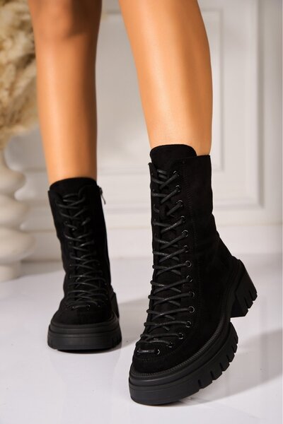 Joana Γυναικείες Μαύρες Μπότες με Γούνινη Επένδυση από Οικολογικό Δέρμα Σουέτ Zelina2