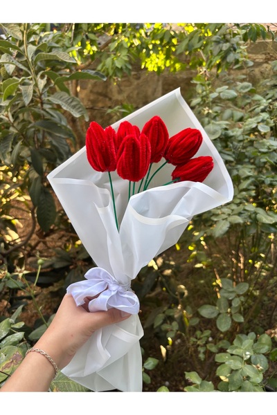 Store 6’lı kırmızı lale şönil buket Solmayan yapay çiçek