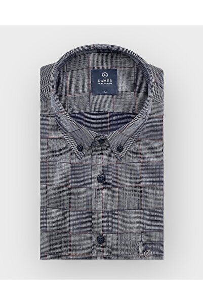 KAMER Men's Regular Fit Long Sleeve 100% Cotton Button Collar Single Pocket Plaid Smoked Shirt 3812F