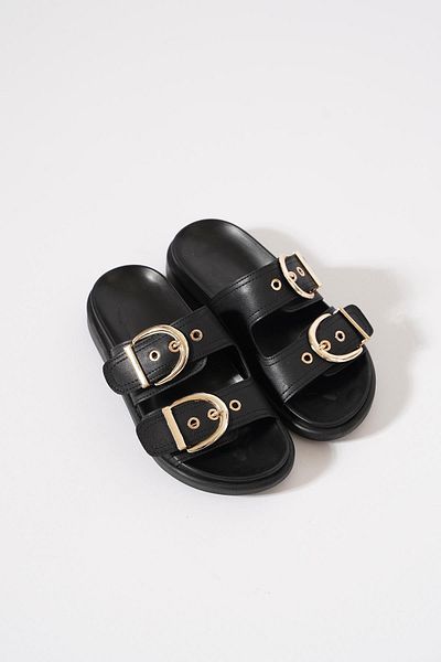 Moda Pie Meriliy D Buckle Women's Slippers Black Skin
