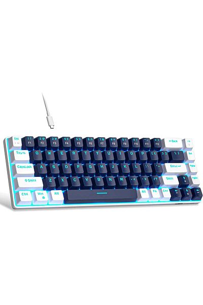 Timebox Mechanical Gaming Keyboard, 60%, LED Lights, 68 Keys, with Type-C Cable, Blue Switch, Portable, Blu