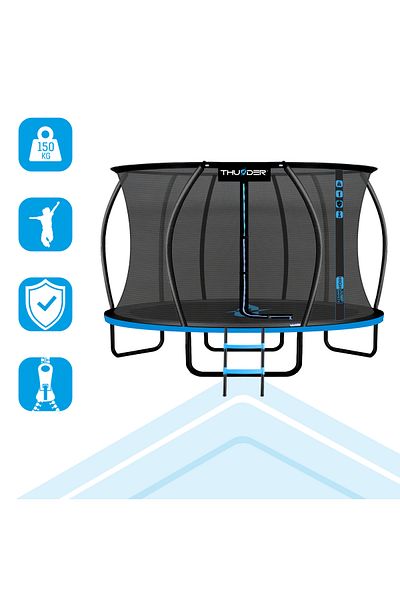 Thunder Children's trampoline, Diameter 427 cm, Inner net, max. 150 kg, with ladder, Blue