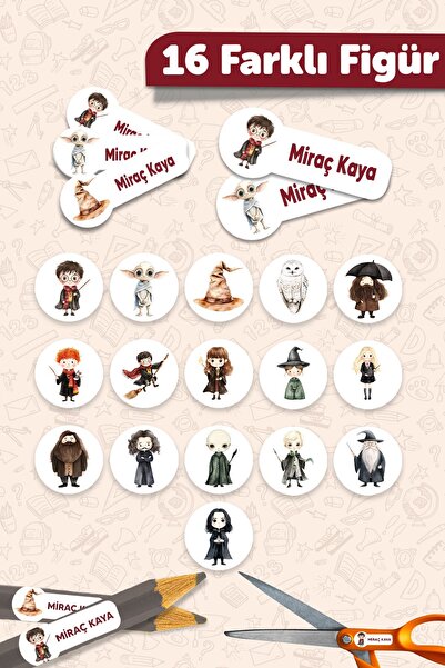 MSticker Okul Etiketi Kalem Defter isimli Etiket Isim Yazılabilen Harry P - 190 Adet Özel Tasarım Okul Etiket