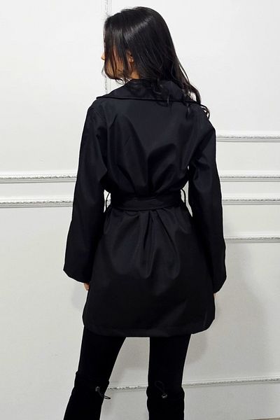 FashionForYou Trench slim pentru femei Marlene, cu închidere cu șnur, negru, L