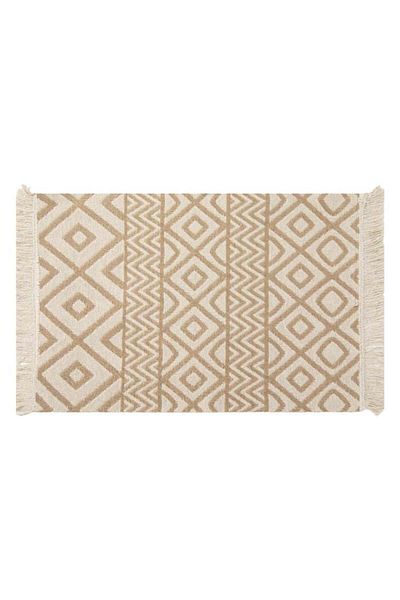 TOPI TOY Geometric pattern rug, traditional theme, cream beige, with fringes, 90 x 60 cm