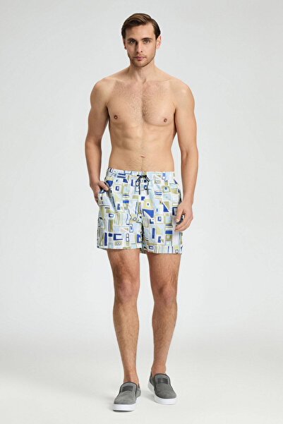 Hemington Geometrik Desen Yeşil Beyaz Quick Dry Mayo