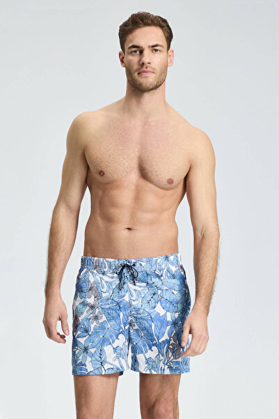 Hemington Yaprak Desen Gök Mavisi Quick Dry Mayo