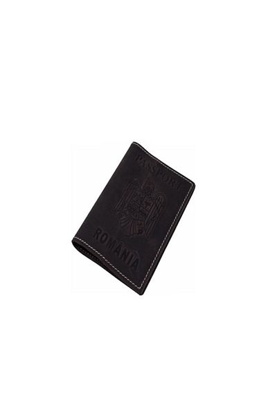 ElegantGold Husa pasaport din piele naturala Vintage, cusuta manual, cu 1 compartiment, model stantat Stema Roma