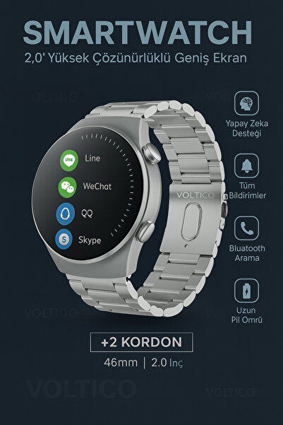 Voltico HXPRO Akıllı Saat – 46mm Geniş Kasa + 2 Kordon Hediye! İOS Android Uy...