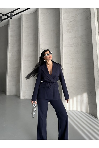 Moda İkra Waist Tie Blazer Jacket Pantsuit