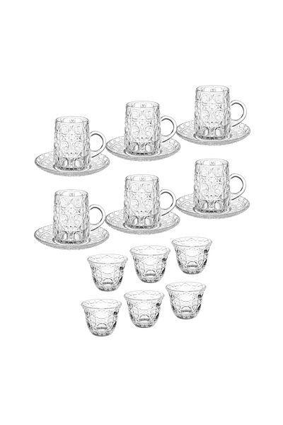 Dania 18-piece clear glass tea set consisting of 6 tea cups + 6 tea saucers + 6 Saudi coffee cups