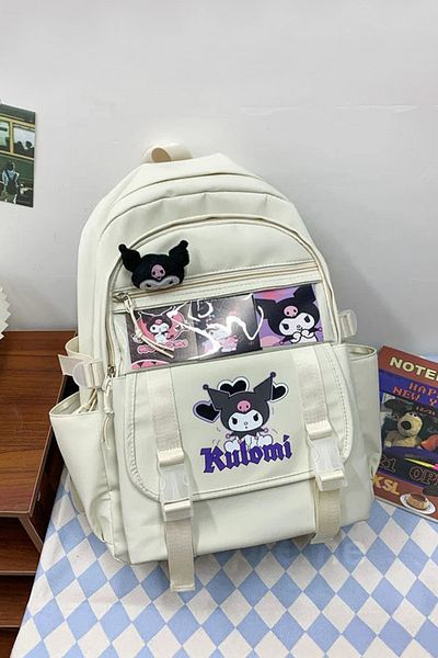 Karakedi White Kuromi Plush School Backpack with Pockets