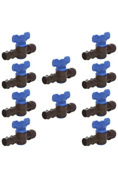 flores Set 10 x Robinet din plastic pentru teava picurare cu filet si stut, Nr-7625, 20 mm x 3/4" FE