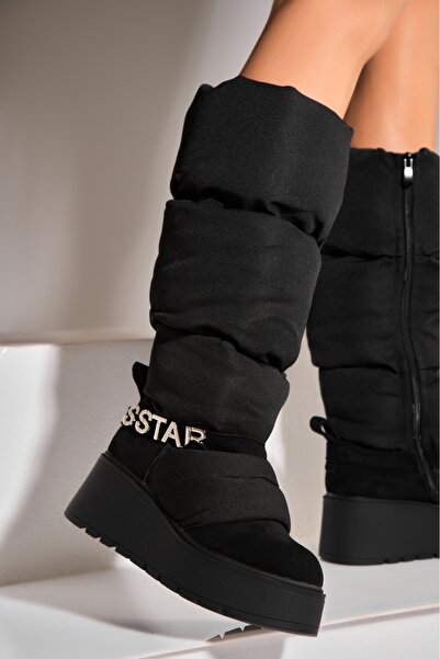 Joana Cizme Dama Imblanite Negre din Piele Ecologica Intoarsa Neylan