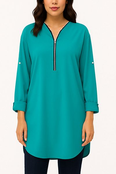dorbe v neck zipper closure women fashion outerwear blouse tunics top