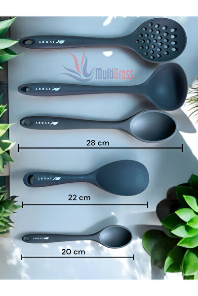 Multiamo Heat Resistant Silicone Colander Ladle Spatula Spoon Set (30-28-22-20 cm) 6 Pieces
