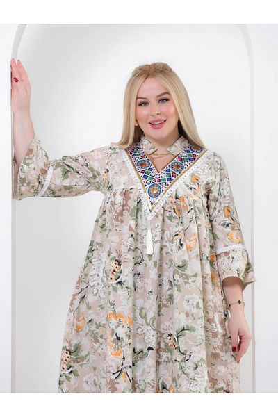 AFandina Exclusive printed midi jalabiya with a modern design A-391