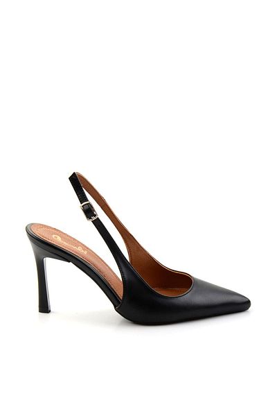 Bambi Black Leather Women's Classic Heeled Shoes K01507160103