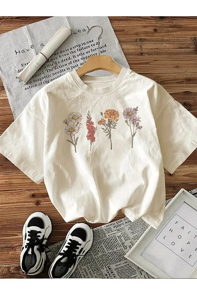 vikitekno Oversize Flowers Design Women's T-Shirt