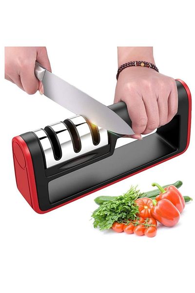 Generic 3-stage manual knife sharpener, a tool designed for sharpening and polishing knives.