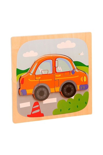 CLICK Puzzle Montessori din Lemn pentru Copii, 3D, 0-3 Ani, Model Masina