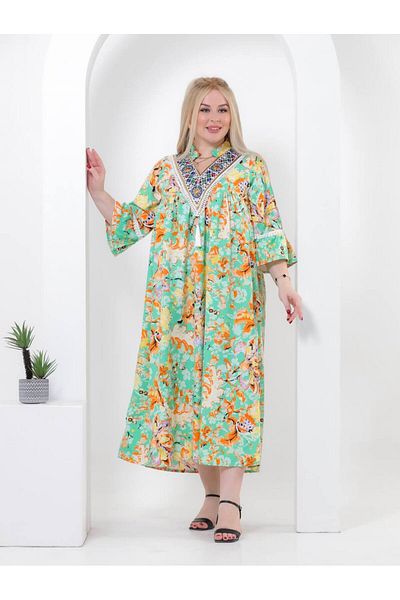 AFandina Exclusive printed midi jalabiya with a modern design A-391