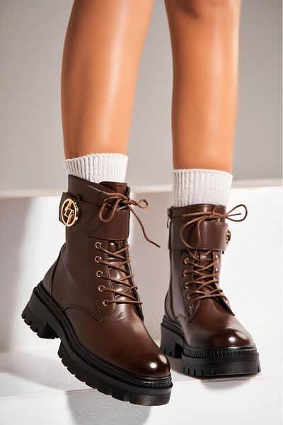 Joana Women's Brown Fur-lined Boots Made of Malaya Eco-Leather
