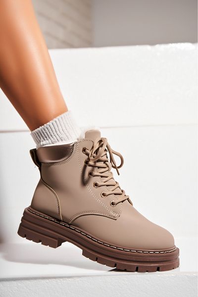 Joana Women's Khaki Fur-lined Boots Made of Safana Eco-Leather
