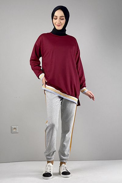 Skygo Stripe Detailed Sweatpants Gray Mustard