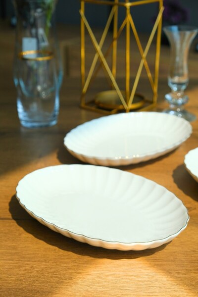 Kütahya Porselen Bone Luz Gold Mesh Boat Plate 27X19Cm Bnlzf28Ky20 2 Pcs