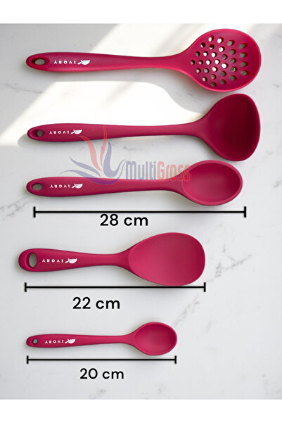 Multiamo Heat Resistant Silicone Colander Ladle Spatula Spoon Set (30-28-22-20 cm) 6 Pieces