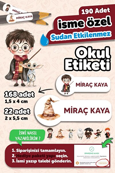 MSticker Okul Etiketi Kalem Defter isimli Etiket Isim Yazılabilen Harry P - 1...