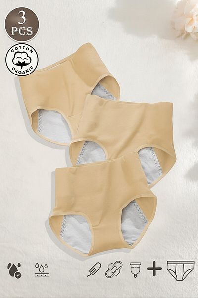 crıtıcman Super 3-Piece Skin Absorbent Leak-Proof Women's Menstrual Panties – Washable, Day and Night, All-Day Protection