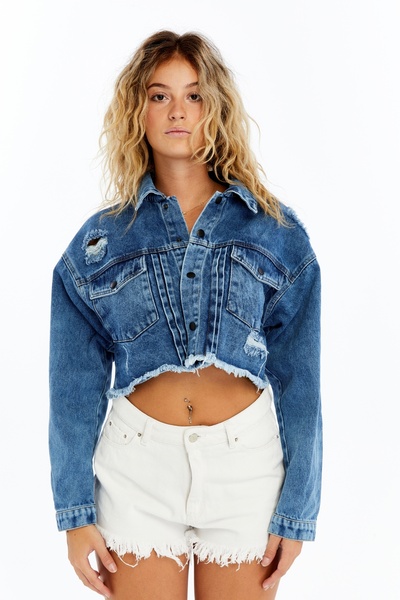 CHOS7N Jachetă de blugi pentru femei Bomber oversize Design de nișă Originalitate Potrivită pentru utilizare zilnică Paltoane elegante Jachetă de blugi crop