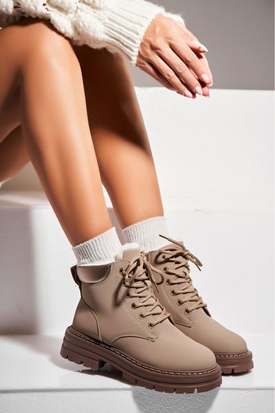 Joana Women's Khaki Fur-lined Boots Made of Safana Eco-Leather