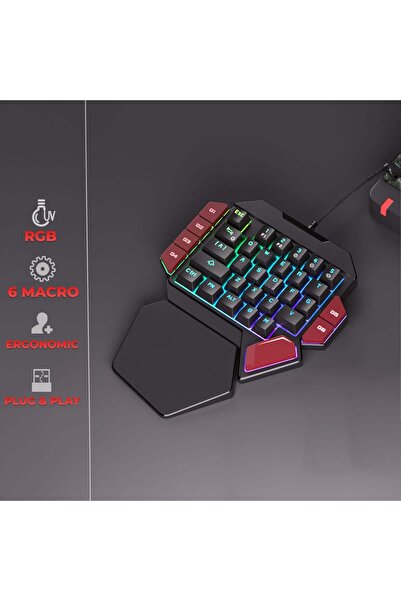 Timebox Tastatură mecanică de gaming pentru o singură mână, iluminare RGB, 35 de taste, 6 funcții macro, suport pentru încheietura mâinii, cu fir