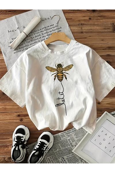 vikitekno Oversize Bee Printed Design Women's T-Shirt