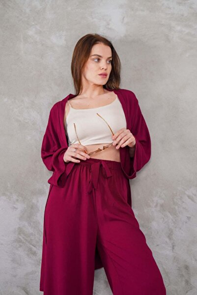 Giyimsel طقم بنطلون كيمونو نسائي من نسيج الفسكوز المنسوج