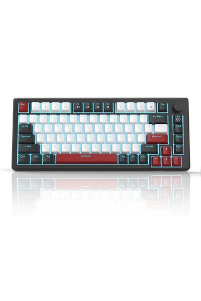 Timebox Mechanical Gaming Keyboard, 75%, LED Lights, 83 Keys, Rotary Volume Control, with Type-C Cable, Red