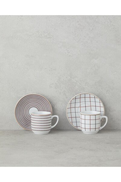 English Home Ashley Porcelain Coffee Cup Set 4 Pieces 2 Person Black-Claret R...