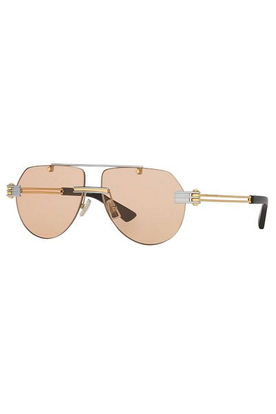 Bottega Veneta Unisex Sunglasses Bv1342S 002 59-13, Metal, Rimless, Drop, Brown Glass