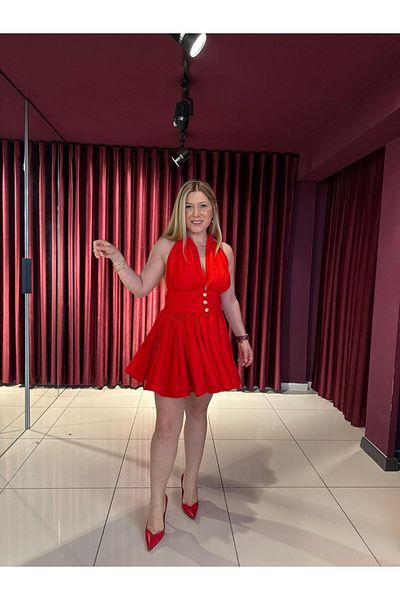 Hotfashion فستان Sgz ميني كتان