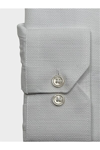 KAMER Men's Slim Fit Long Sleeve Button Collar Without Pocket Patterned White Shirt 2398B