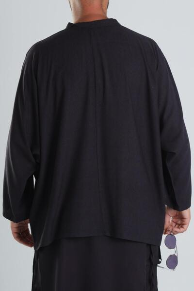 COCOPELLI Μπλουζάκι από λινό ύφασμα Oversize μαύρο σχέδιο