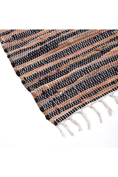 TOPI TOY Woven rug, black brown, with fringes, 80 x 50 cm