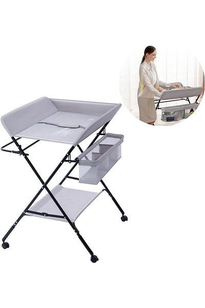 SKY TOUCH SKY-TOUCH Portable Baby Changing Table Dresser, Foldable Changing Table with Wheels, Bottom Rack, Si