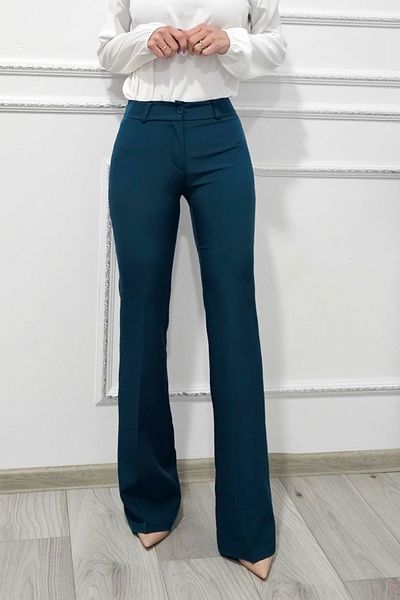FashionForYou Elegant trousers, Katte, slim flared cut and high waist, Petrol green, S