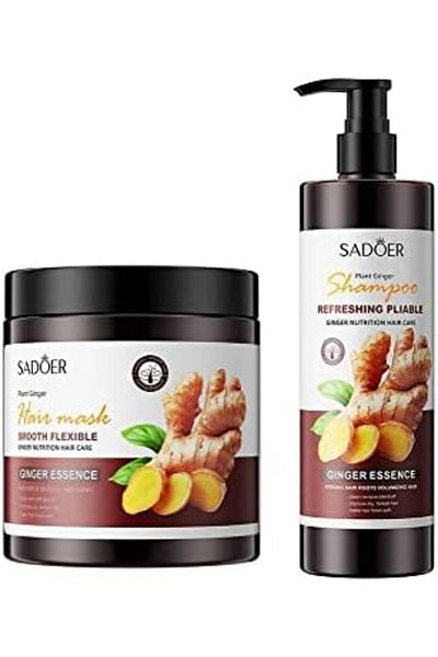 SADOER Ginger Shampoo and Hair Mask, Refreshing and Anti-Hair Loss, Anti-Dandruff, 500ml