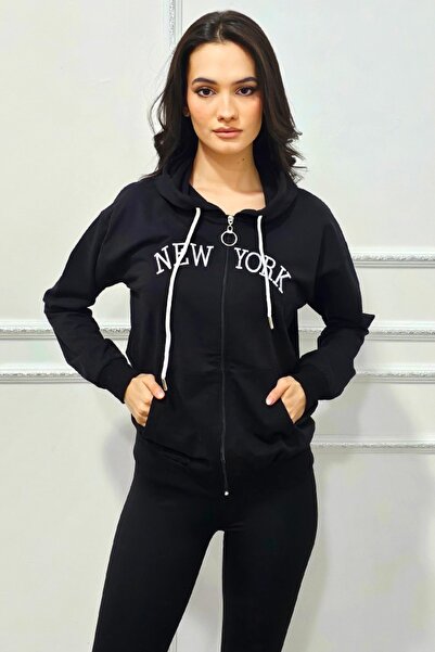FashionForYou AMYR New York hoodie with hood and zipper, Black