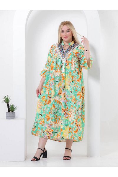 AFandina Exclusive printed midi jalabiya with a modern design A-391